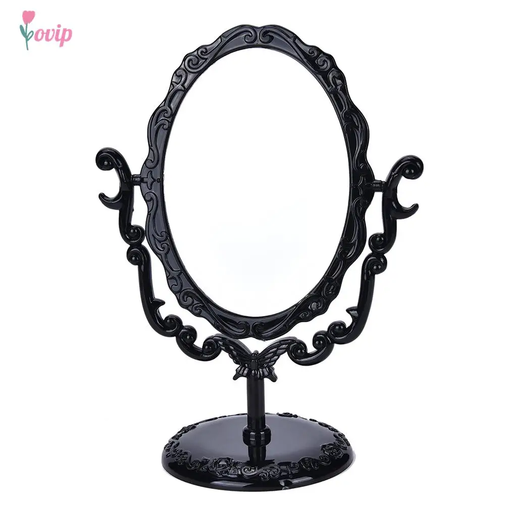 Black Vintage Royal Makeup Mirror Desktop Rotatable Gothic Mirror with Butterfly Rose Decoration Cosmetic Tool