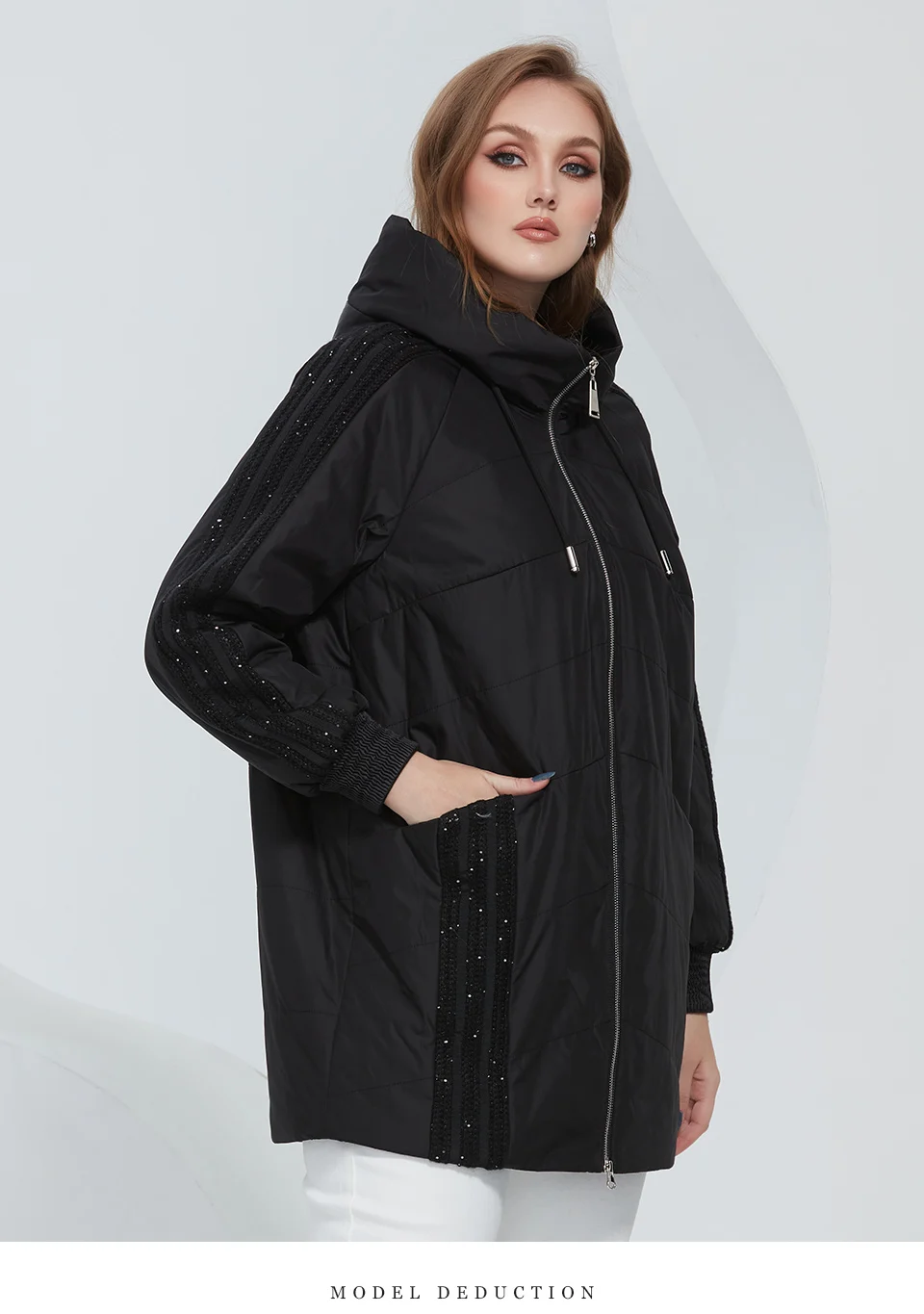 Astrid 2022 Spring Women's Parkas Oversize Padded Coats Hooded Fashion Wool Textile Stitching Jacket Outerwear Quilted AM-10122