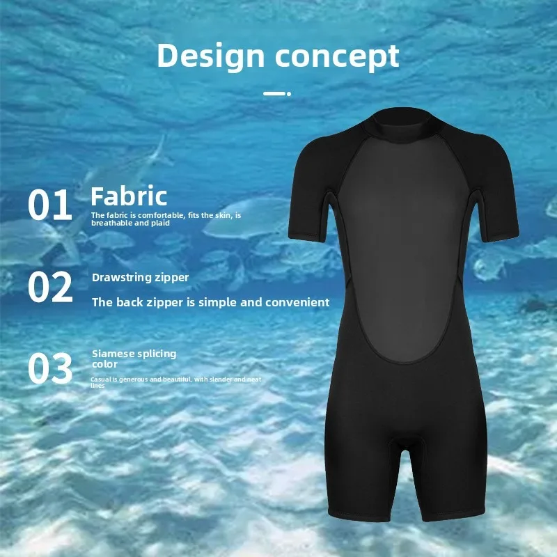 بذلة ملابس السباحة 3 مللي متر قصيرة الأكمام السراويل قطعة واحدة بدلة ركوب الأمواج الغوص السباحة الغوص الدافئة واقية من الشمس الرجال بذلة