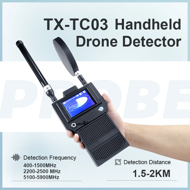 휴대용 드론 탐지기, UAV FPV 탐지 장치, 풀 밴드 고이득 안테나 지지대, 영어 러시아어