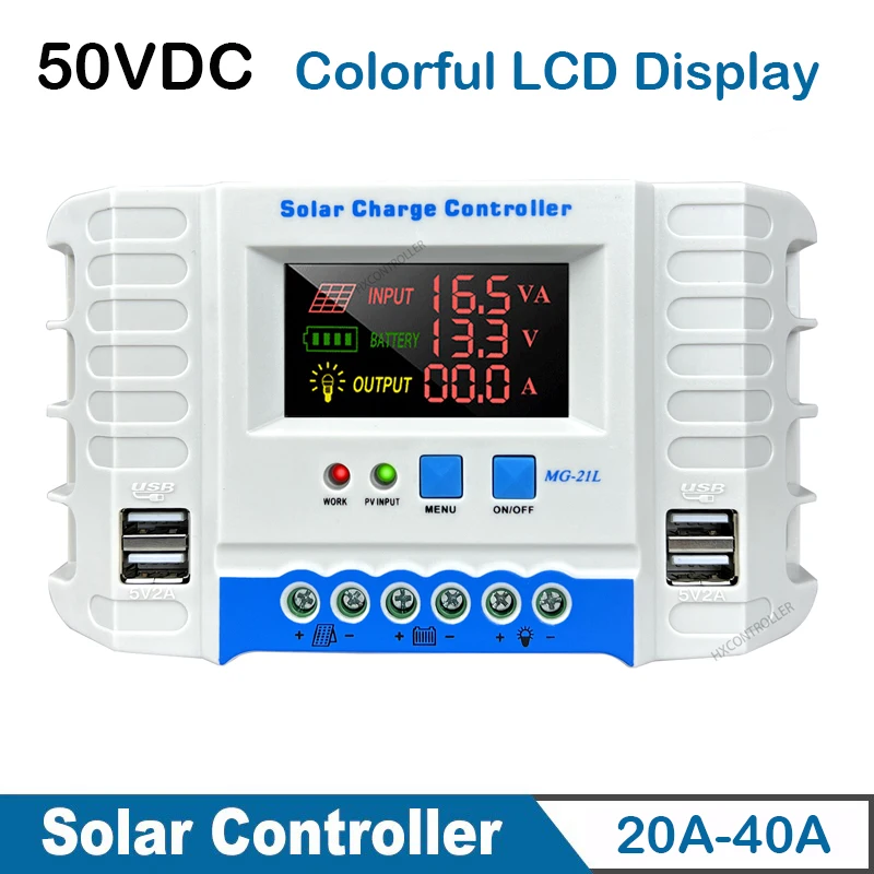 12V/24V 10A/20A/30A Solar Charge Controller 50VDC LCD Function Dual USB Solar Cells Panel Battery Charge Regulator