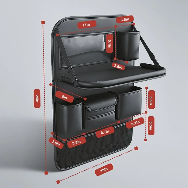 Organizador de cuero para asiento trasero de coche, bolsa de almacenamiento para asiento trasero automático, bandeja de mesa plegable, soporte para tableta, bolsillos para pañuelos, caja de almacenamiento para coche