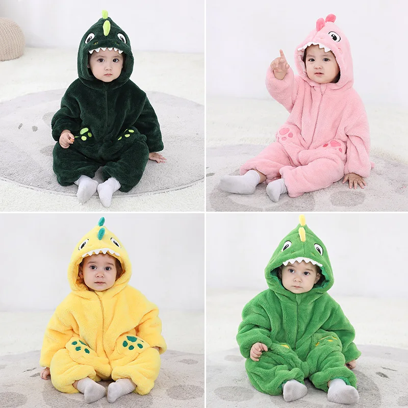 Lovely 4 Colors Dinosaur Newborn Baby Romper Boy Girl Infant Clothes Winter Warm Bodysuit Outfit Hooded Overalls Jumpsuit Onesie