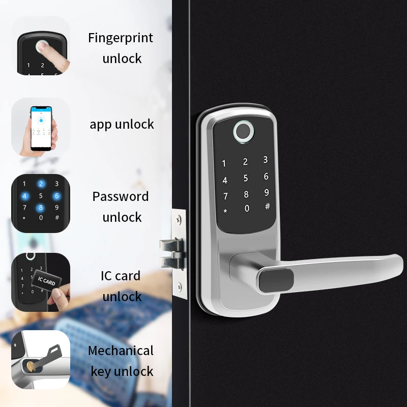 Bluetooth Wireless TTlock App Fingerprint Lock Smart Card Digital Code Electronic Door Lock Home Security Wooden Door Lock