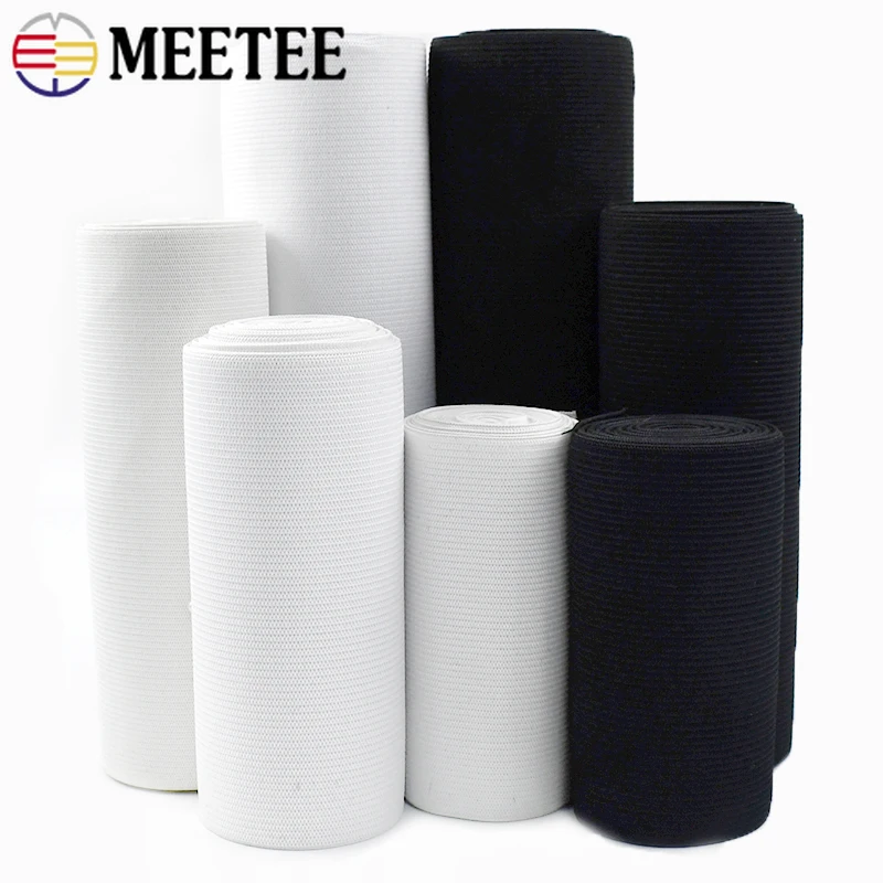 1M Meetee 7-50cm Crochet Elastic Bands Black White Stretch Tape Wrist Waist Rubber Band Clothes Spring Strap Sewing Accessories