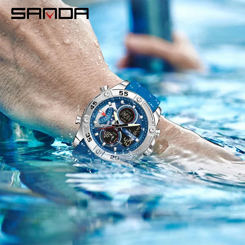 SANDA High-end Quartz Watch Men's Electronic Watch Outdoor Sports Multifunctional Night Light Stopwatch Waterproof Men's Watches
