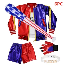 6PC Ugly Girl Jacket Halloween Role Playing Costume Girl T-shirt Shorts Gloves Baseball Stick Birthday Gift Party Performance