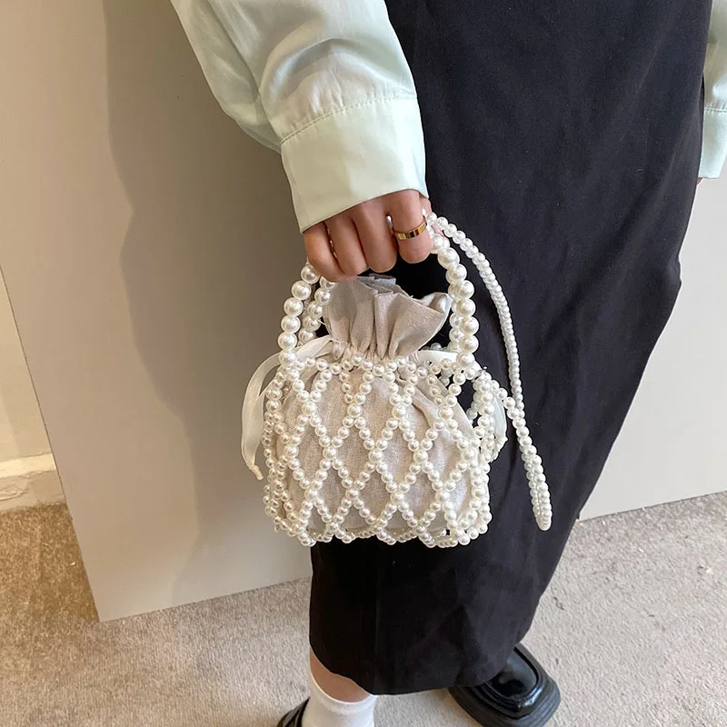 Handmade Pearl Bag Sweet Designer Brand Shoulder Tote Bag Bead Handbag Women Handmade 2023 Summer Party Small Bucket Purse