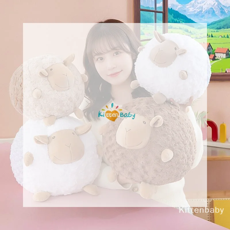 Kawaii Round Sheep Plush Doll Cute Fluffy Sheep Stuffed Animal Soft Throw Pillow For Kids Birthday Gift Home Sofa Decoration