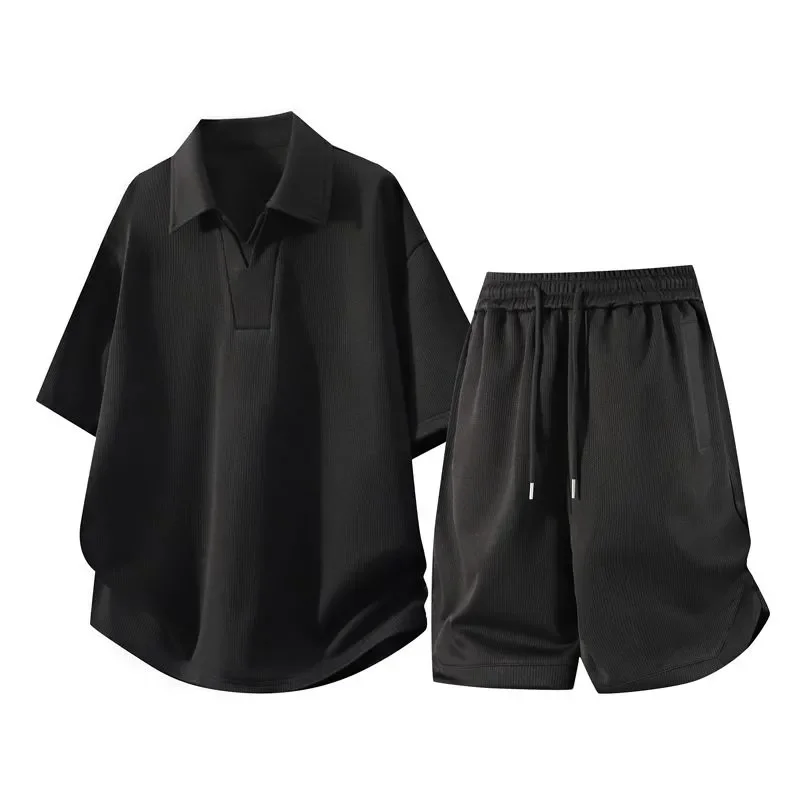 Afbeelding 6: Heren zomer casual geribbelde shorts met trekkoord, comfortabel voor dagelijks gebruik