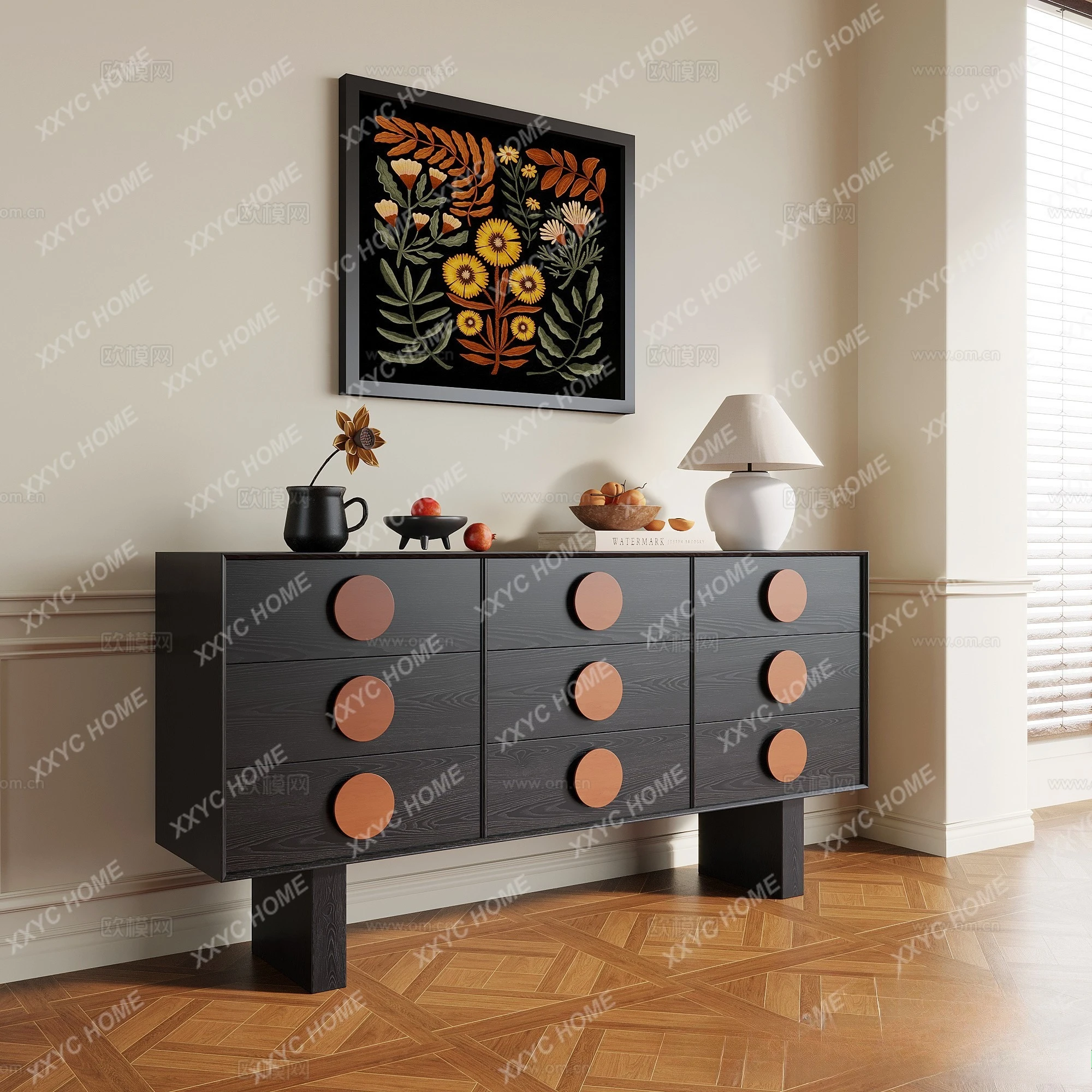 

A solid wood dining side cabinet retro flower porch cabinet