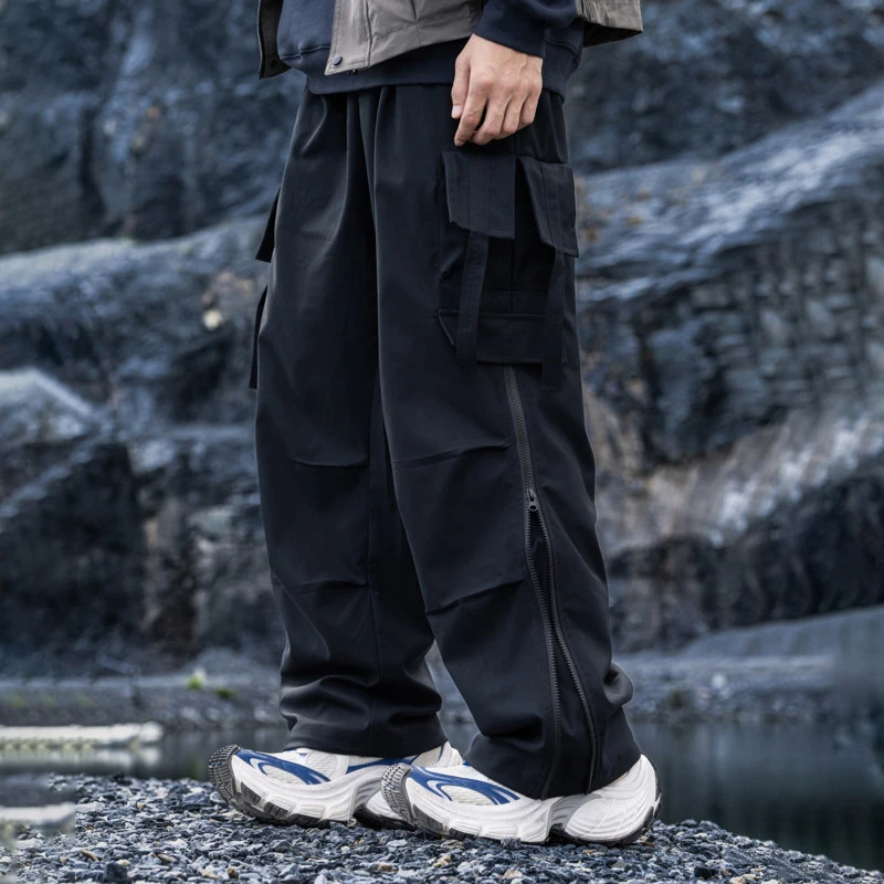 HKSH Autumn Winter New Man Trend American Safari Style Zipper Pleated Loose Straight Casual Fashion Techwear Cargo Pants HK13990