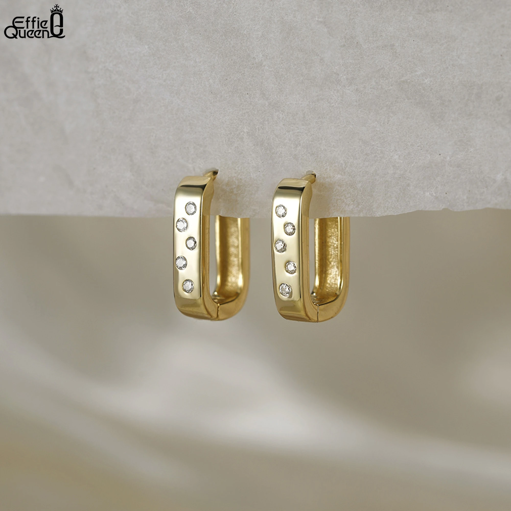 

Effie Queen S925 Silver Dainy Hoop Earrings AAAA Cubic Oval Zirconia Ornament Bezel Setting Minimalism Jewelry Party Gift APE147