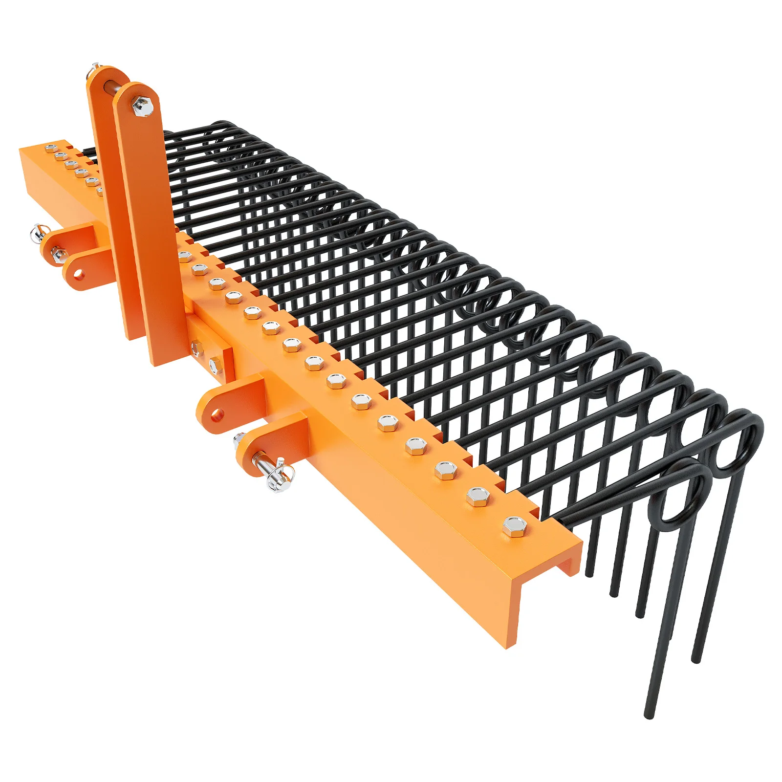 Durable Powder Coated Steel Pine Straw Rake Steel Spring Landscape Rake Attaches to Cat 0 Cat 1,3 Point Hitch for Tractor