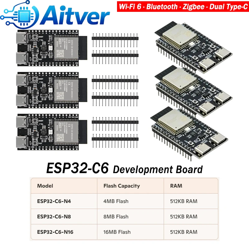 Płytka rozwojowa ESP32 C6 WiFi6 BLE5 Zigbee RISC-V 4MB 8MB 16MB Flash Kompatybilna z Arduino ESP IDF Projekty IoT — zdjęcie produktu 2