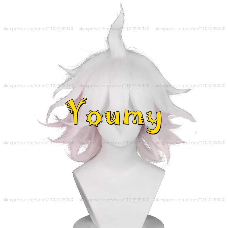 Nagito Komaeda Cosplay Wig  Cosplay 37cm Short Pink White Gradient Wig Cosplay Anime Heat Resistant Synthetic Wigs