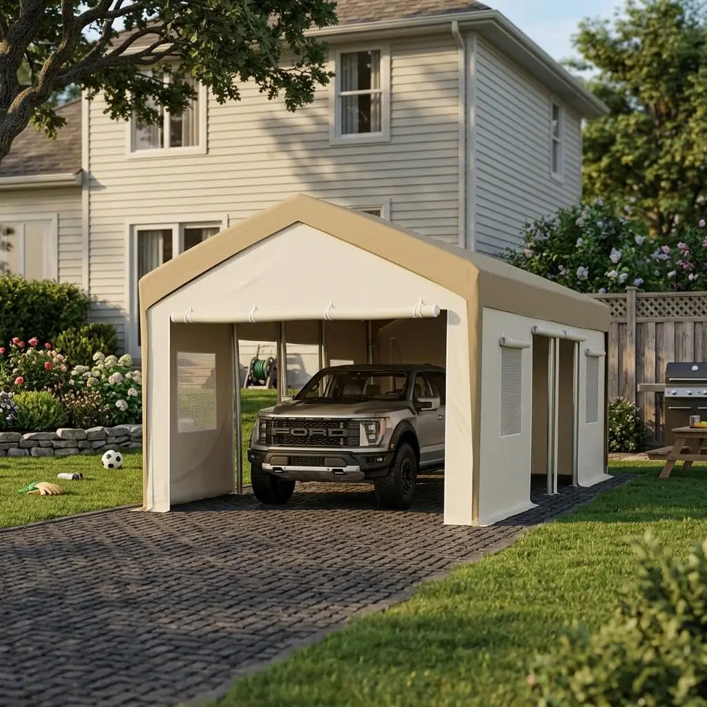 Carport Replacement 13'x25', Heavy Duty Car Canopy (Frame NOT Included) with Roll-Up Ventilated Windows & Removable Sidewalls