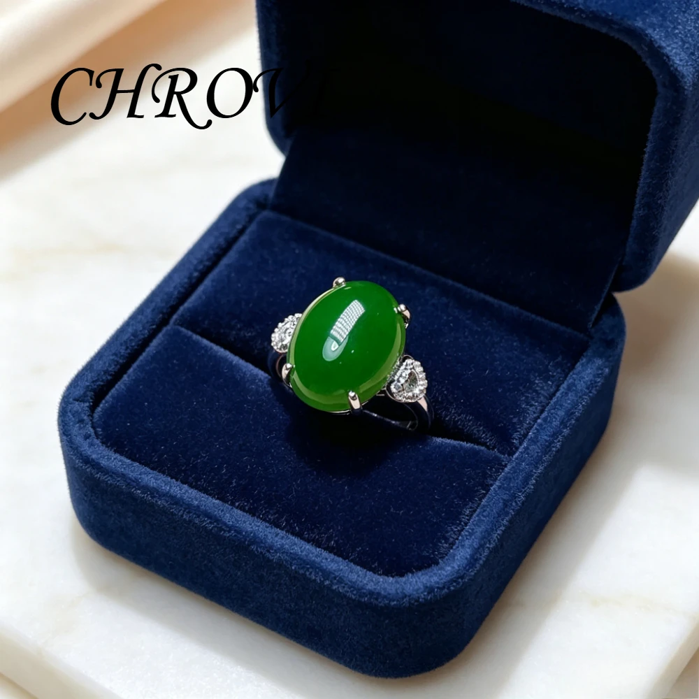 Luxuriöser Ring aus 925er Sterlingsilber mit natürlichem Jade, vergleichbar mit Jadeit, offener Ring für Damen. Retro-Fingerring-Accessoire – Detail 3