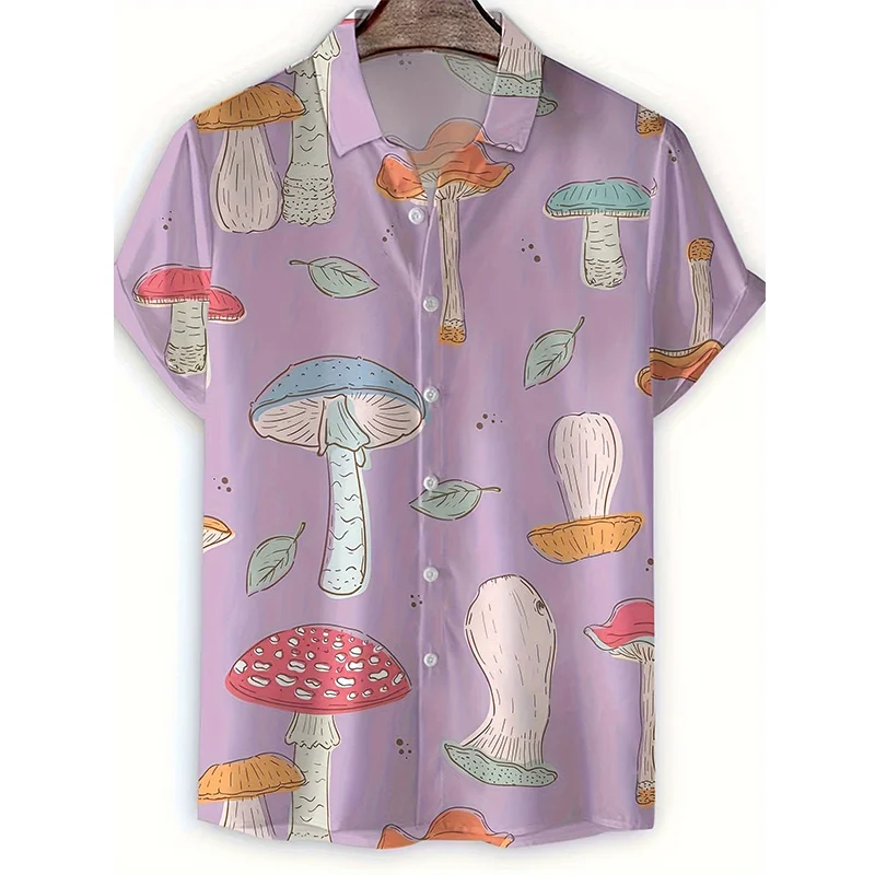 New Summer 3D Plants Mushroom Printing Shirts For Men Coconut Trees Graphic Shirts & Blouses Kid Fashion Hawaiian Beach Clothing