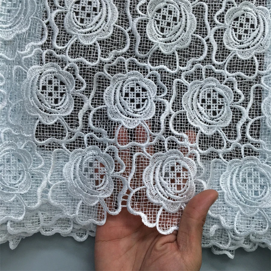 2025 White Nigerian Guipure Cord Lace Fabric High Quality 5 Yards Knitted Water Soluble African Lace Fabric for Women Sew A4156