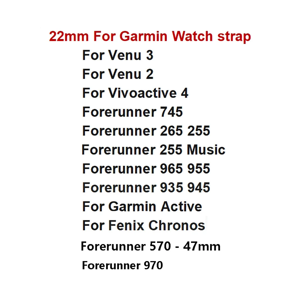 Garmin Forerunner 용 22mm 스트랩 265 965 255 745 스마트 시계 밴드 Venu 2/3 Vivoactive 4 실리콘 팔찌 손목 밴드 액세서리