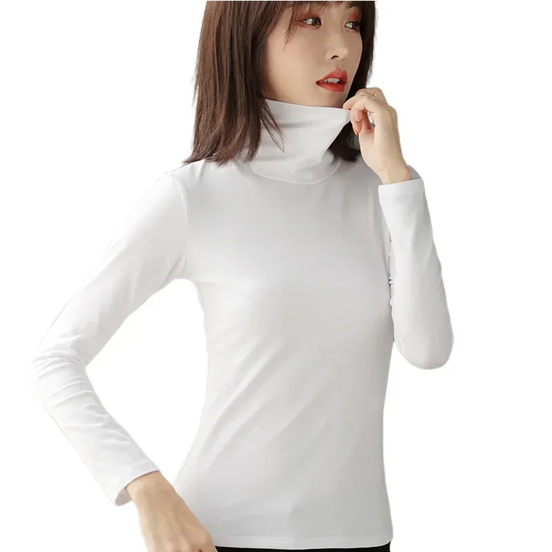 MRMT 2024 Brand New Women's Western Style Pile Collar Tight Fitting Solid Color Bottoming Shirt Women's Long Sleeved T Shirt