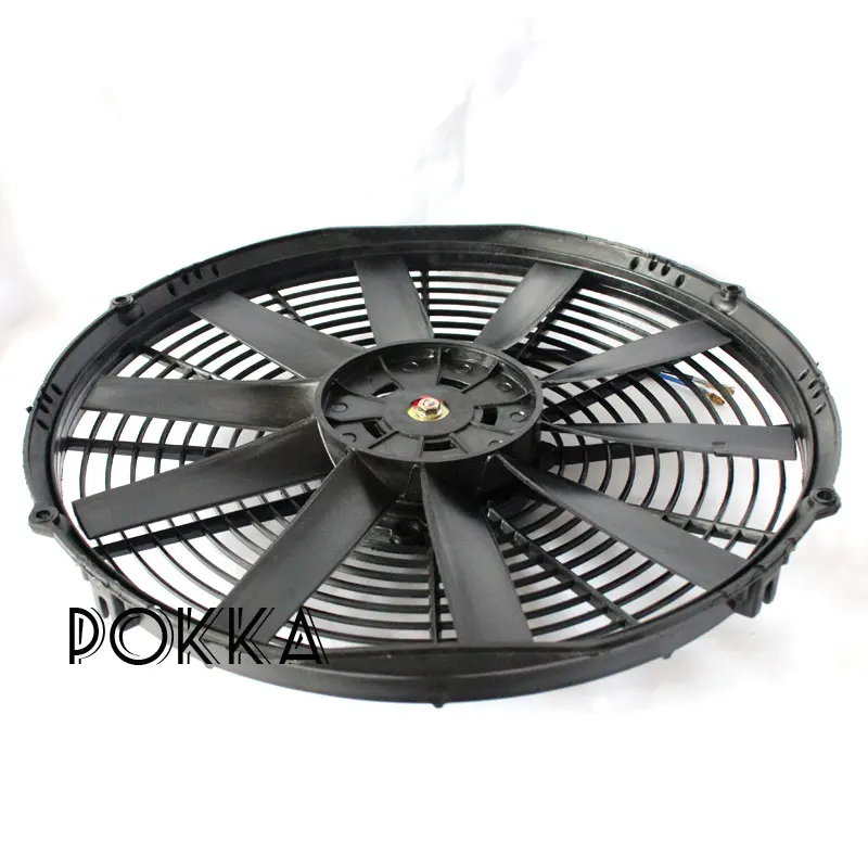 Universal 14 Inch 12V 80W 2100RPM Car Slim Push Pull Air Conditioning Electronic Cooling Fan Straight Black Blade Kit