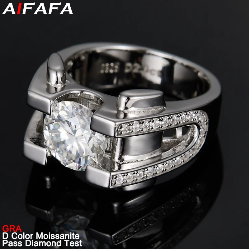 

Кольца с муассанитом 2 карата, цвет D, чистота VVS1, для мужчин и женщин, сверкающие, из настоящего муассанита, ювелирные изделия GRA