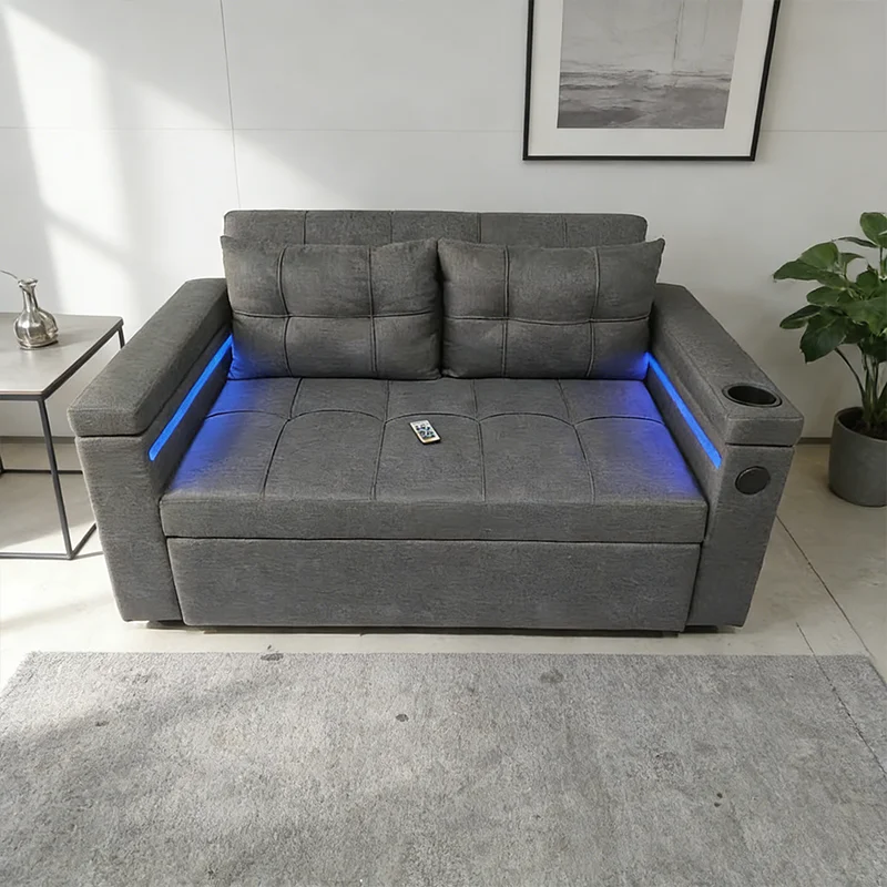 # Multi-functional Pull Out Come Sofa Bed Living Room Apartment with Side Ambient Light, Speaker and Cup Holder