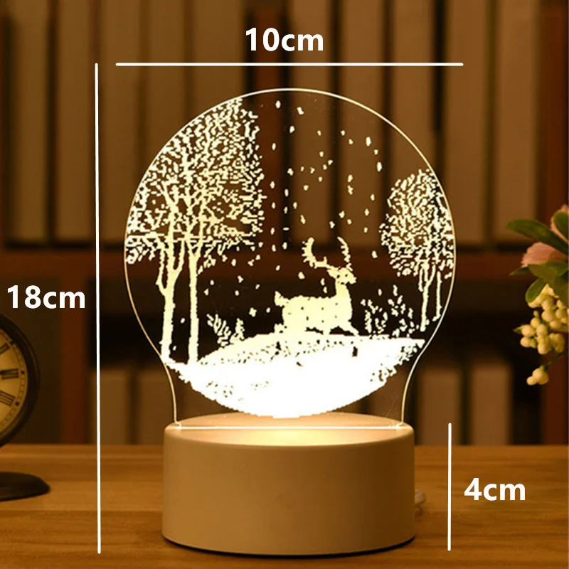 Creative 3D Acrylic Night Light USB Operated Bedroom Bedside LED Table Lamp Ornaments Christmas Holiday Birthday Event Gift