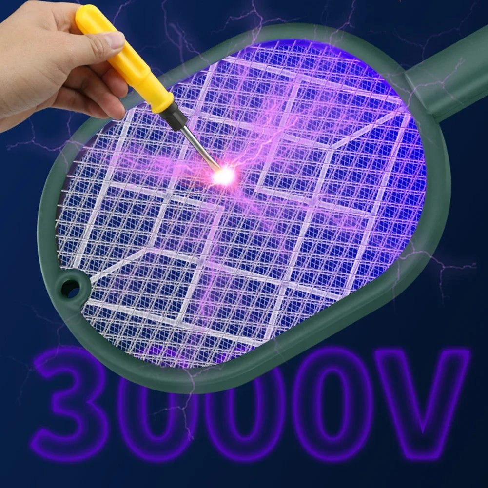 2-in-1 Electric Mosquito Killer Fly Swatter Trap USB ricaricabile Mosquito Racket Insect Killer con luce UV 3000V per camera