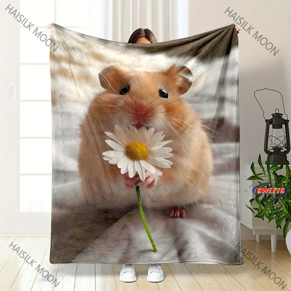 Cute Hamster Printed Blanket Boy Girl Gift Blanket Bedroom Sofa Travel Camping Shawl Blanket Multi-size Birthday Christmas Gift