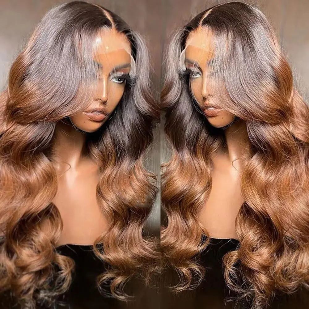 

1B30 Ombre Color Body Wave 13x4 Lace Frontal Wig Human Hair Ombre Brown With Black Root 4x4 Lace Closure Wigs For Black Women