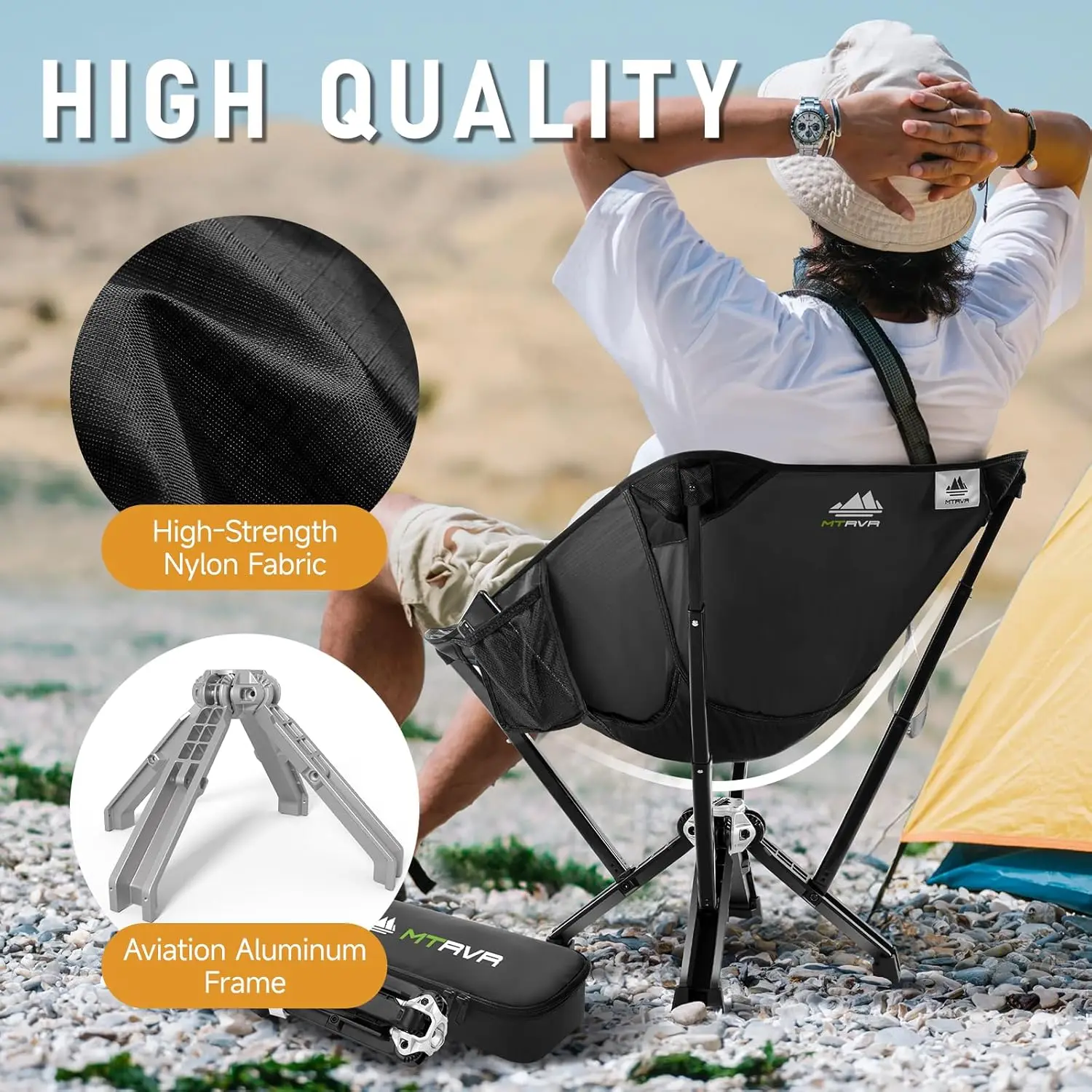 كرسي تخييم مدمج قابل للطي للبالغين، إطار ألومنيوم محمول يدعم 450 رطل، مقعد مريح للمغامرات الخارجية #6
