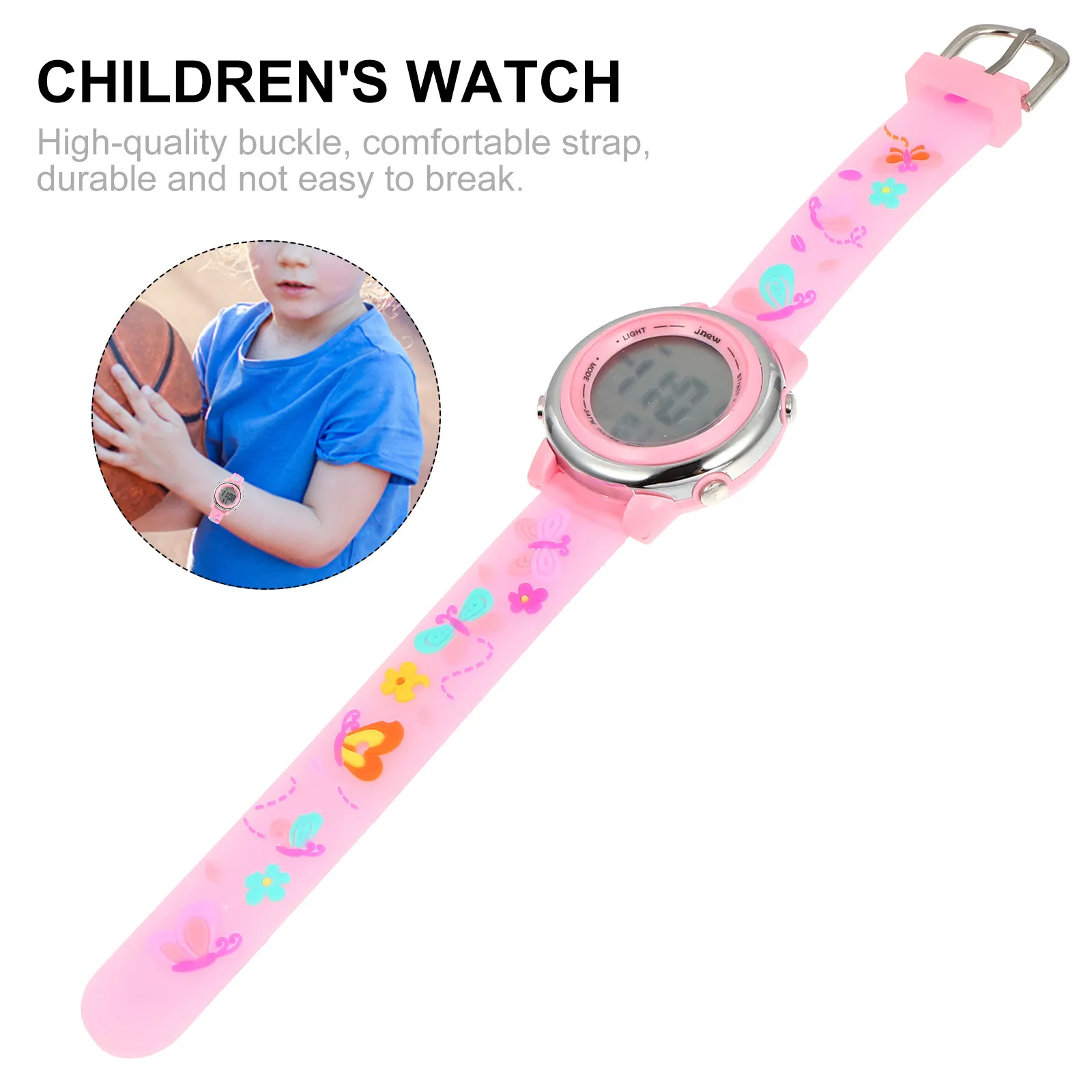 Butterflies Design Waterproof Watch for with Adjustable Comfortable Strap High-Quality Buckle LED Display Cartoon