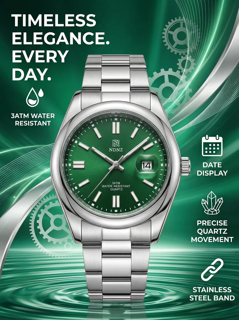 

Новые модные мужские часы NDNZ, роскошные часы с датой, кварцевые часы, мужские водонепроницаемые стальные часы