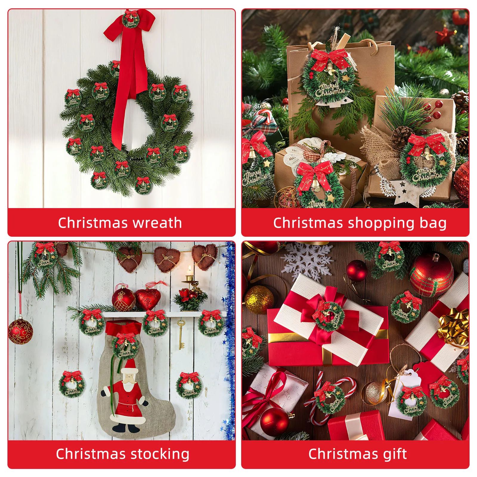 

Christmas Mini Wreath 10pcs with Artificial Pine Cone Berries Bowknot DIY Hanging Garland for Door Festive Decoration