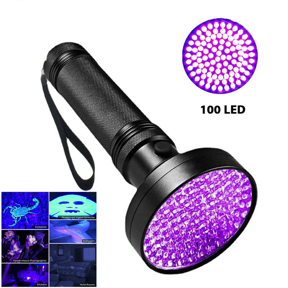 

UV Flashlight 395nm 100LED 128LED Ultraviolet Lamp Aluminum Torch for Dog Urine Pet Stains and Bed Bug Scorpion check banknotes