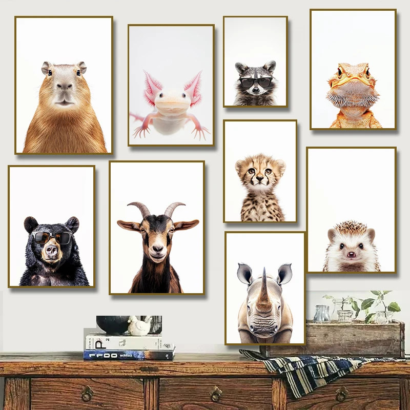 Hedgehog Rhino Bearded Dragon Canvas Child Poster Nursery Wall Art Pictures Forest Animal Painting Nordic Kid Baby Bedroom Decor