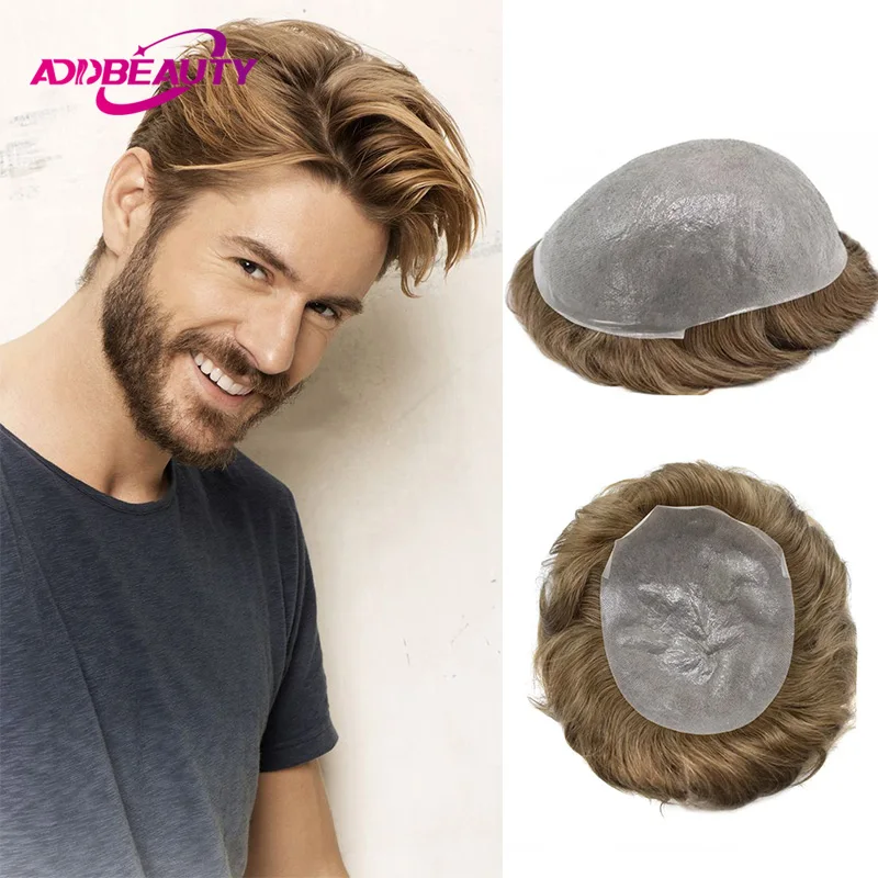 Male Human Hair Wigs Thin Skin Man Toupee Indian Human Hair Wigs Full PU 0.02mm Capillary Prosthesis Vloop Natural Hair System