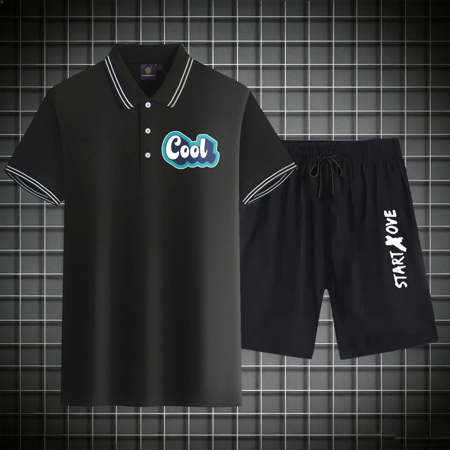 

men's Polos sets 2026 Summer Suit for man Y2k tracksuits Short sleeve Printed sweat suit Graphic Polyester clothing set