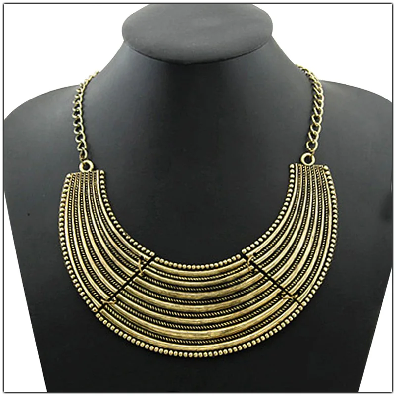 Euramerican Vintage Ethnic Necklace Three Stage Approach Half Circle Stripe Simplicity Photograph Women Fashion Jewelry