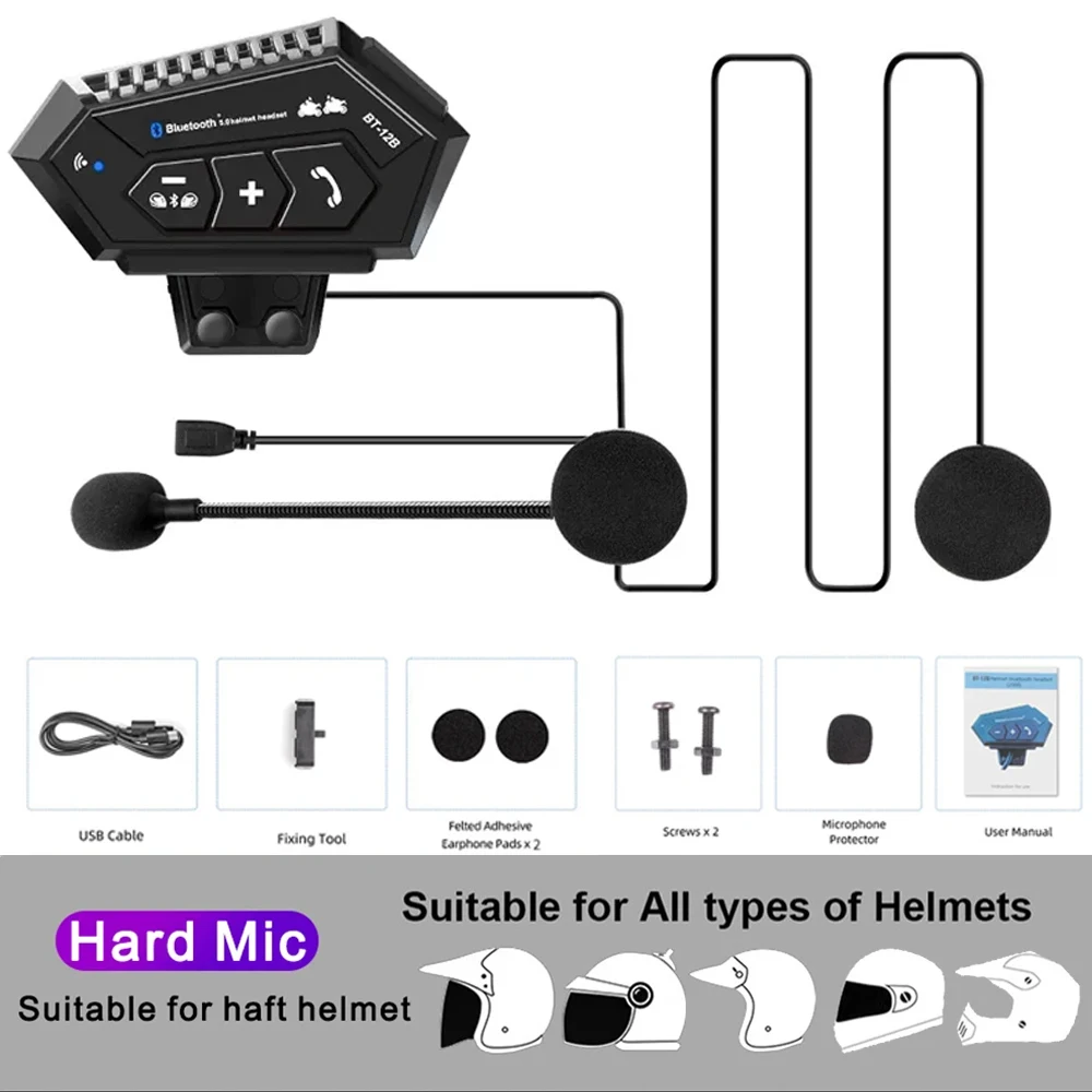Bt12b Motorhelm Headset Motorfiets Intercom 2 Rider Talk Tegelijkertijd Waterdicht Interphone Full Duplex Met Dsp Cvc