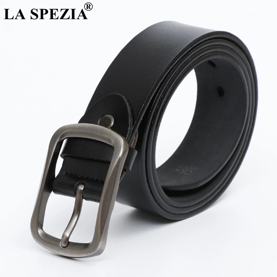 LA SPEZIA Coffee Belt For Men 2024 Vintage Genuine Leather Pin Buckle Belt Male Retro Solid Square Real Cowhide Leather Belt