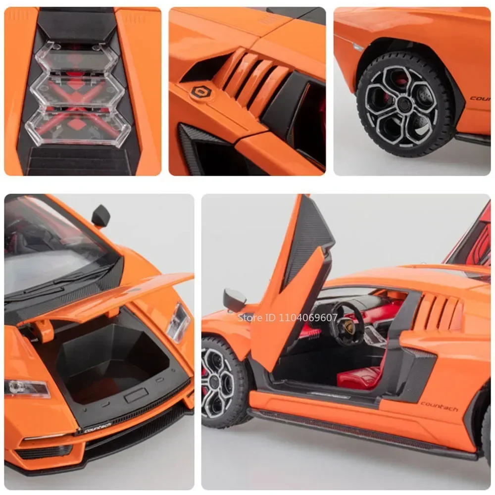 รถโมเดลของเล่นสปอร์ตคาร์ คันทาช แอลพีไอ800-4 รีวูเอลโต ขนาด 1:24 ผลิตจากโลหะผสม พร้อมเสียง ไฟ ประตูเปิดได้ แบบดึงหลัง ของเล่นเด็กแบบอินเทอร์แอคทีฟ