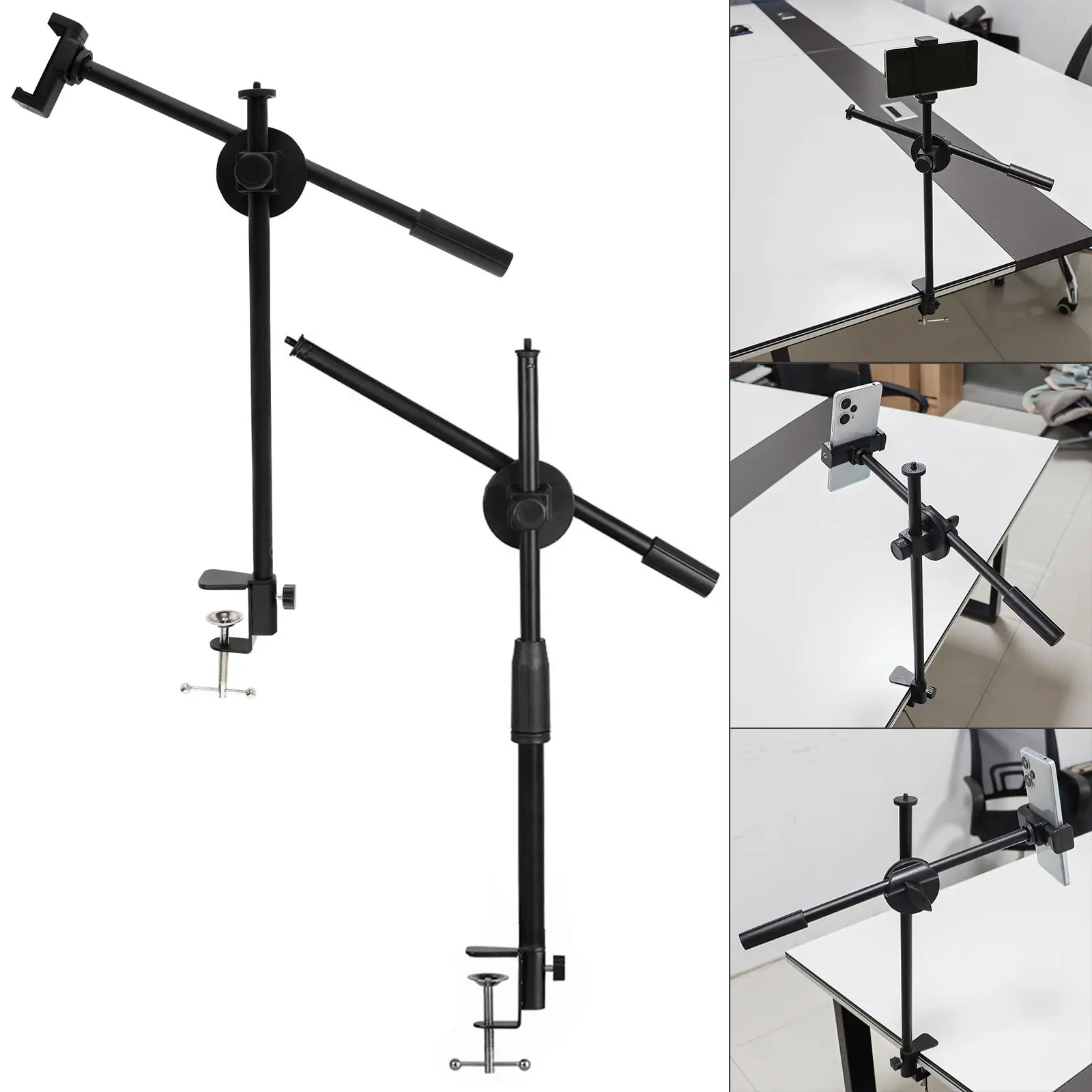 Microphone Stand Folding Bracket Desk Microphone Holder Phone Tripod Boom Arm Adjustable 1/4 Inch Screw Live Equipment