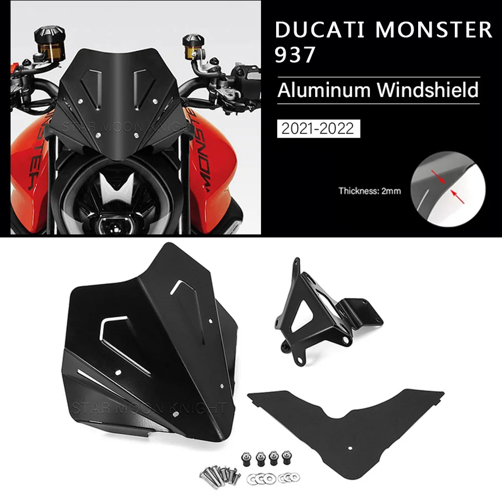 

Motorcycle Accessories Windscreen Windshield Aluminum Wind Shield Deflector Fit For DUCATI MONSTER 937 Plus 2021 2022-