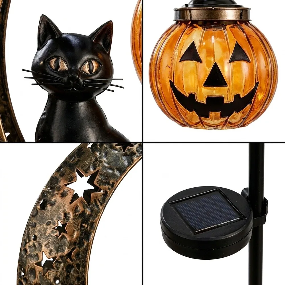 for Black Cat and Pumpkin Moon Themed for solar Stake Light for Outdoor Ground Insert Garden Decoration and Soft Illumination