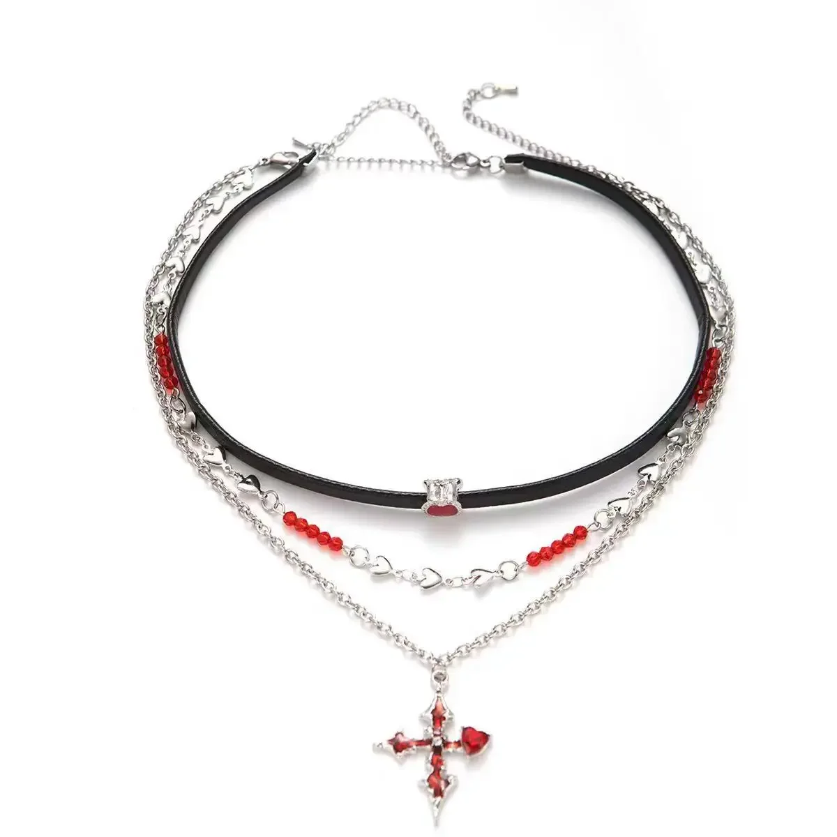 Punk  Harajuku  Individuality  Sweet  Cool  Cross  Hottie  Sense of design   Multilayer  Leather Pendant Choker Collarbone chain