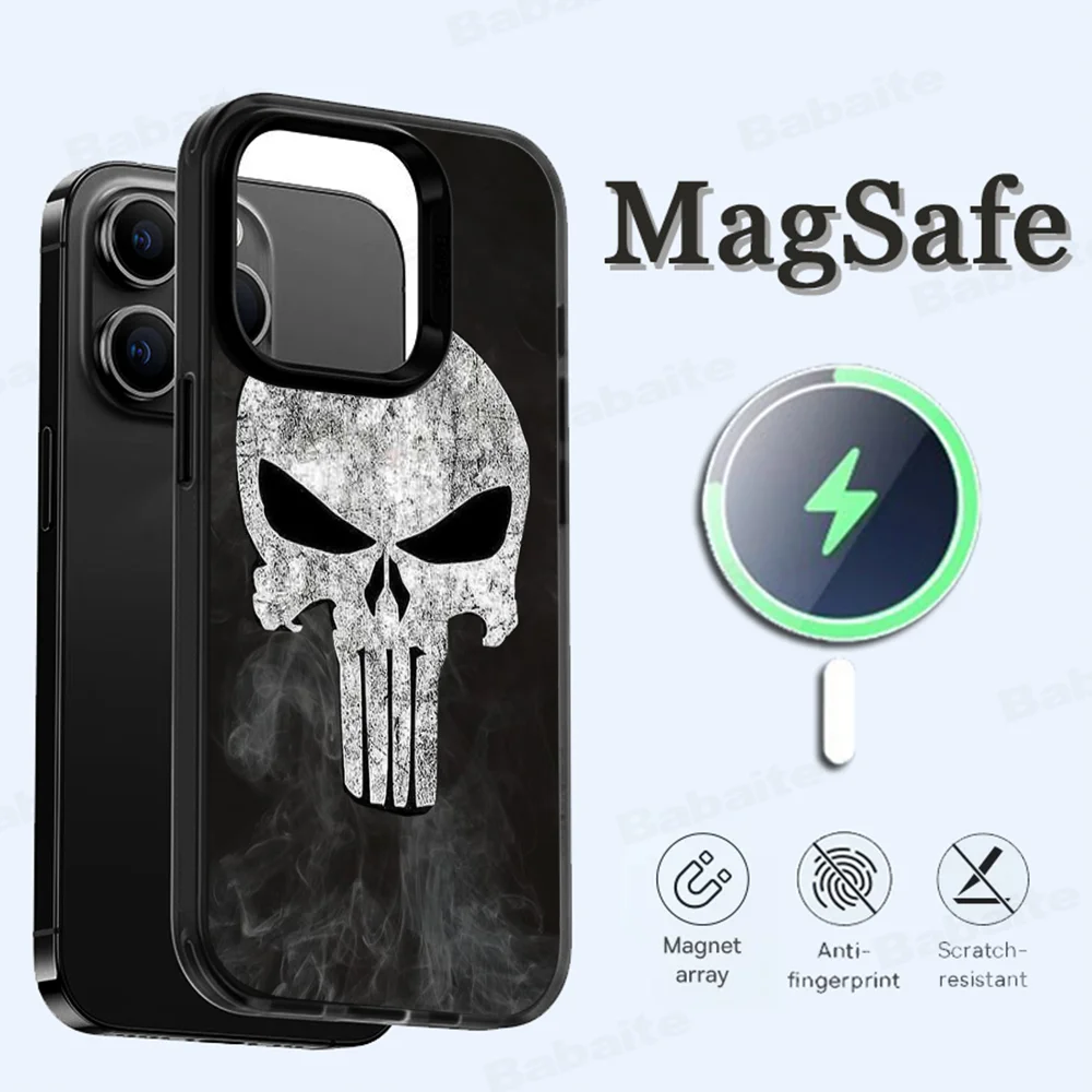 

Punisher Logo Phone Case Magnetic Case For IPhone 16 14 13 12 11 15 Pro Max Plus For Magsafe Wireless Charge Cover
